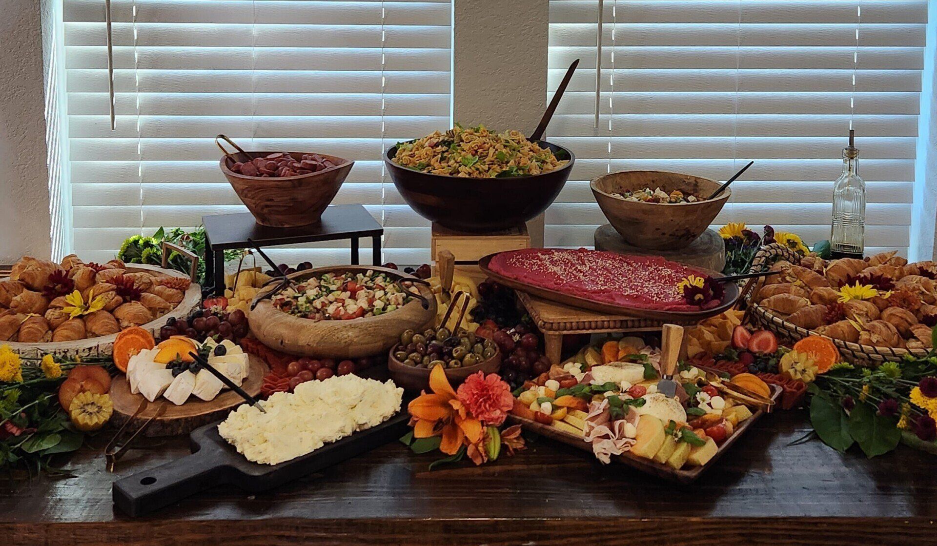 There are many different types of food on the table.