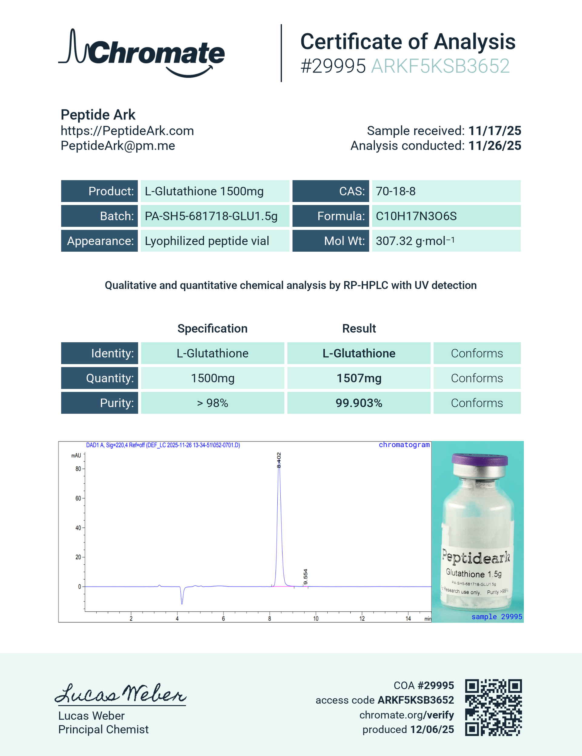 L-Glutathione – 1500 mg (Lyophilized Powder)