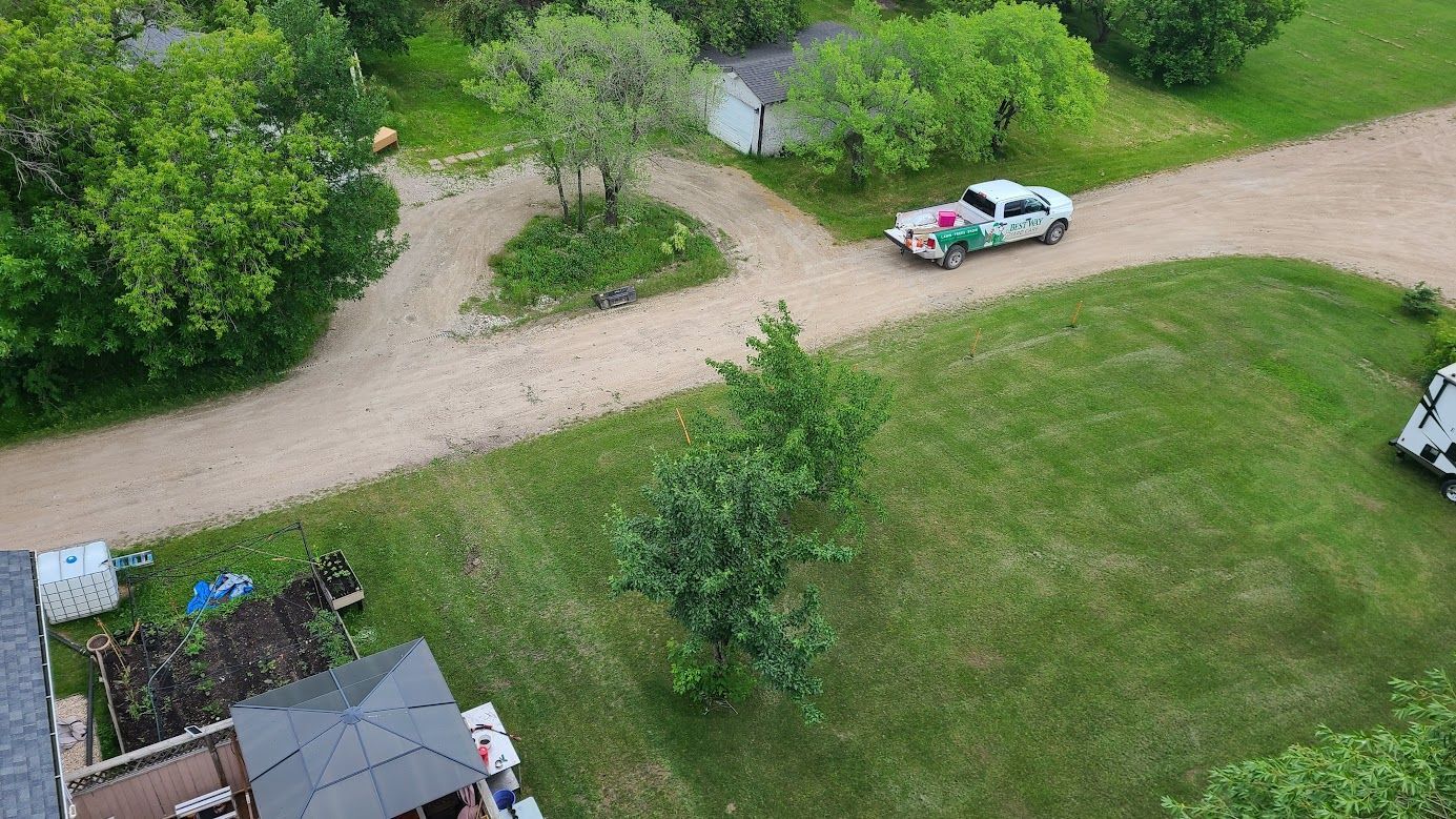 aerial view of completed lawn mowing service