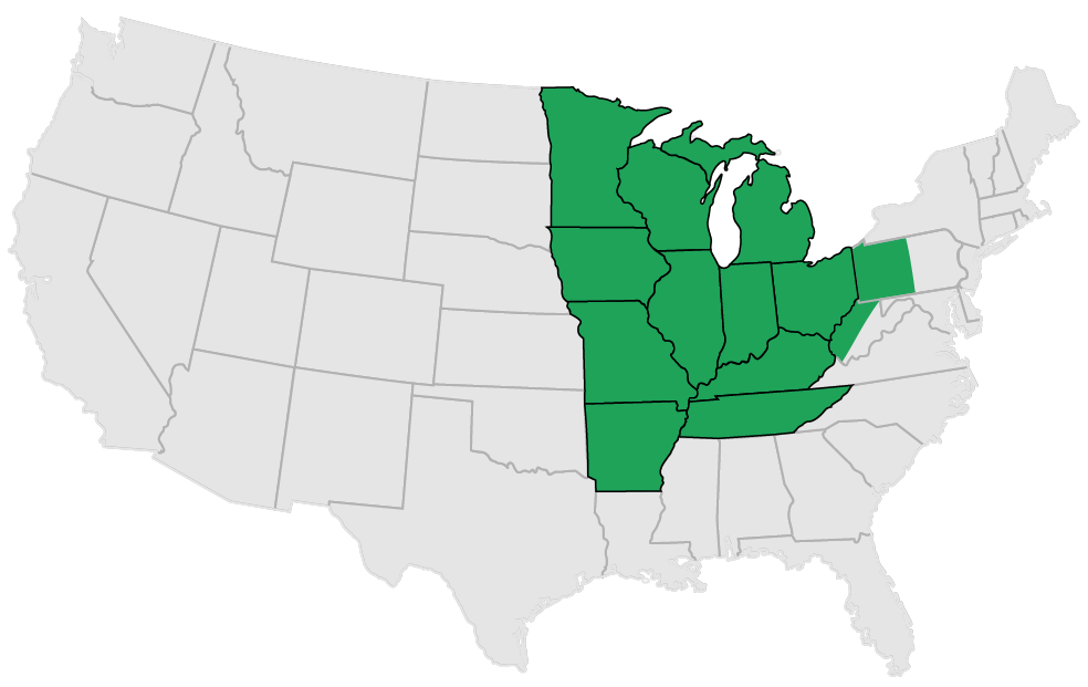 a map of the united states with midwest highlighted green