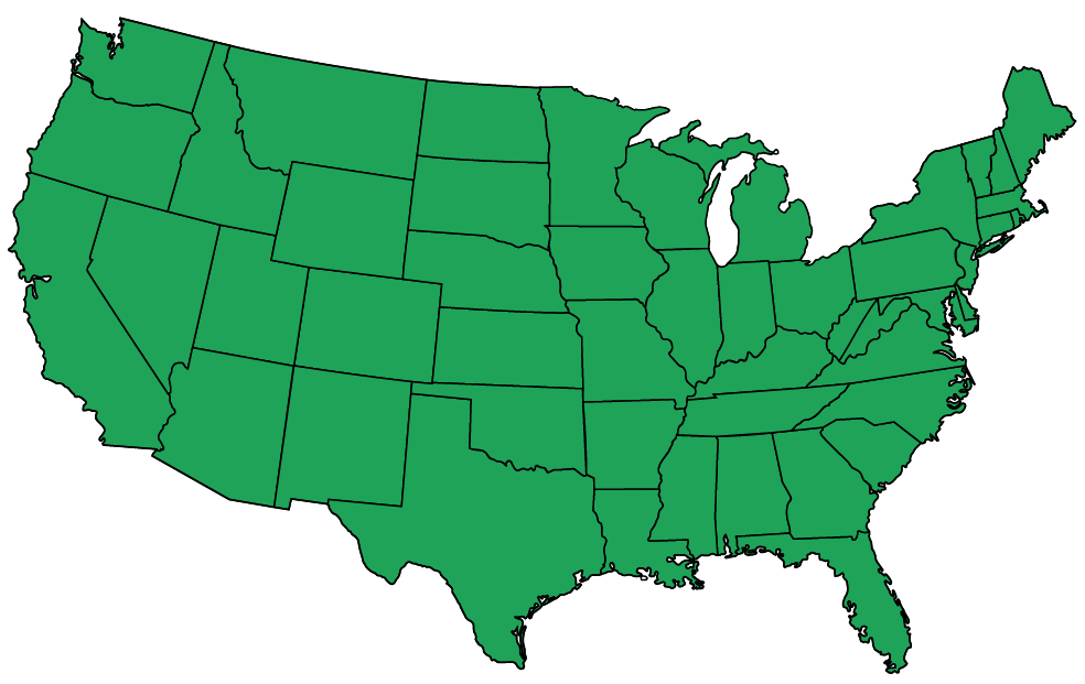 a map of the united states highlighted green