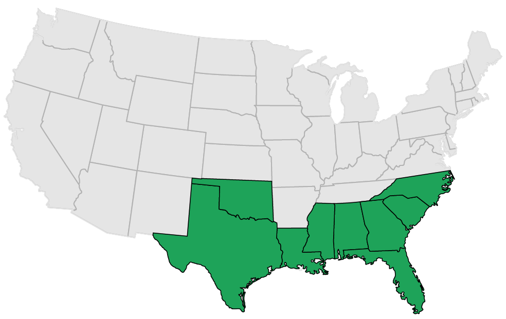 a map of the united states highlighting  the southeast in green