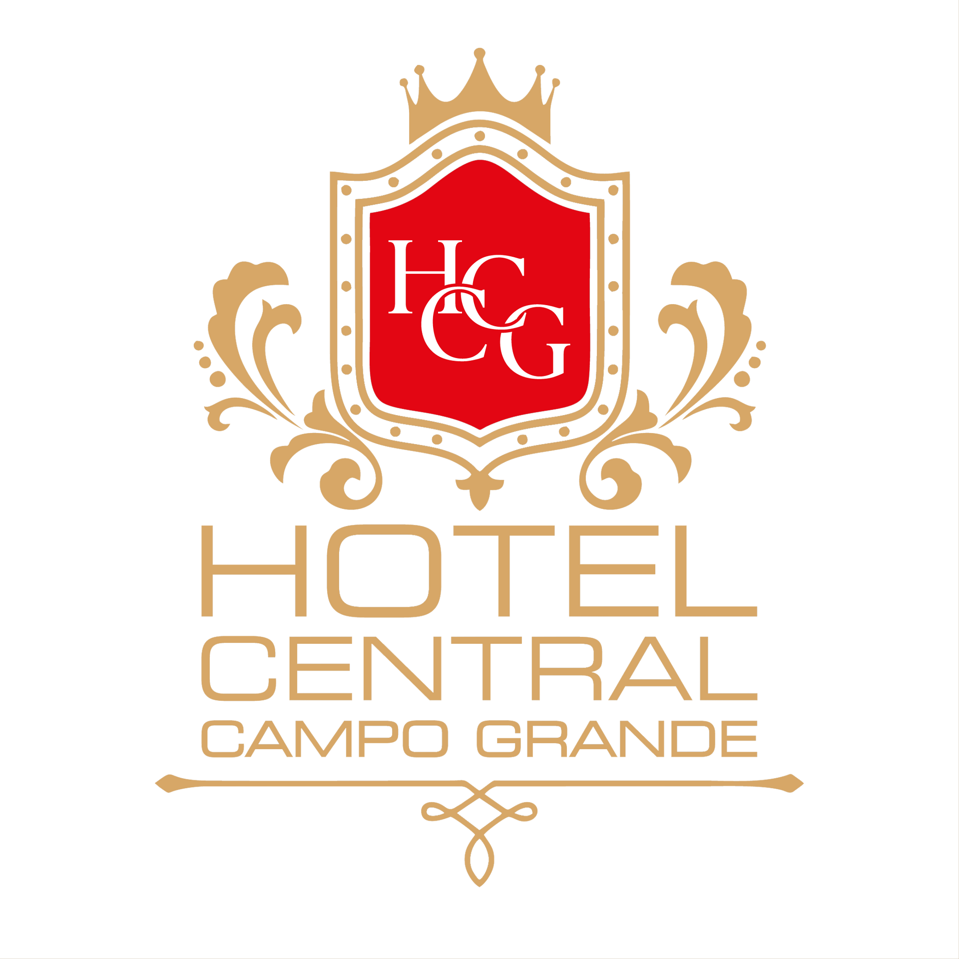 Logotipo do Hotel Central Campo Grande com escudo vermelho e detalhes em dourado.