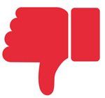 A red thumbs down icon on a white background.