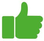 A green thumbs up icon on a white background.