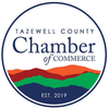 The tazewell county chamber of commerce logo is a circle with mountains in the background.