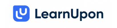 LearnUpon logo with a blue icon and dark blue text.