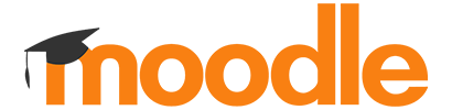 The Moodle logo: orange text with a black graduation cap over the 