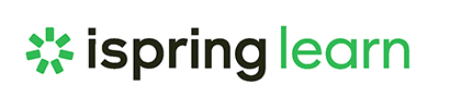 ISpring Learn logo. Green starburst icon and text in black and green.