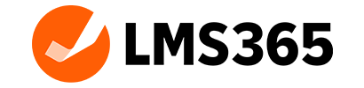 LMS365 logo: Orange circle with a check mark, black text.