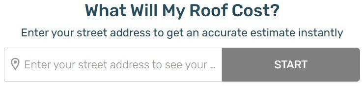 A roof cost estimator with a field for street address and a 