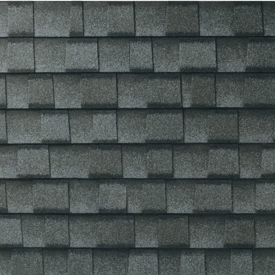 Dark gray asphalt roof shingles.