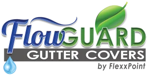Logo for FlowGUARD gutter covers with a blue cursive 