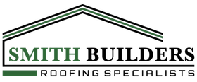 Logo: Smith Builders, roofing specialists. Roof outline over text. Green and black.