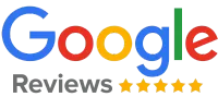 A google logo with five stars on it on a white background.