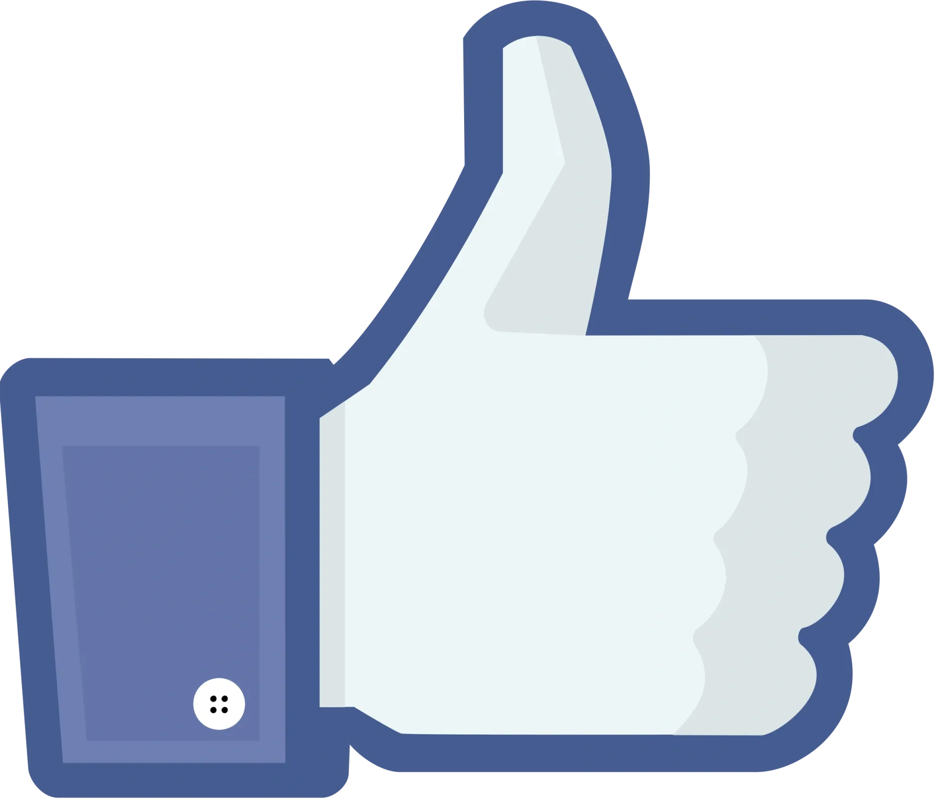A facebook thumbs up icon with a blue shirt on a white background.