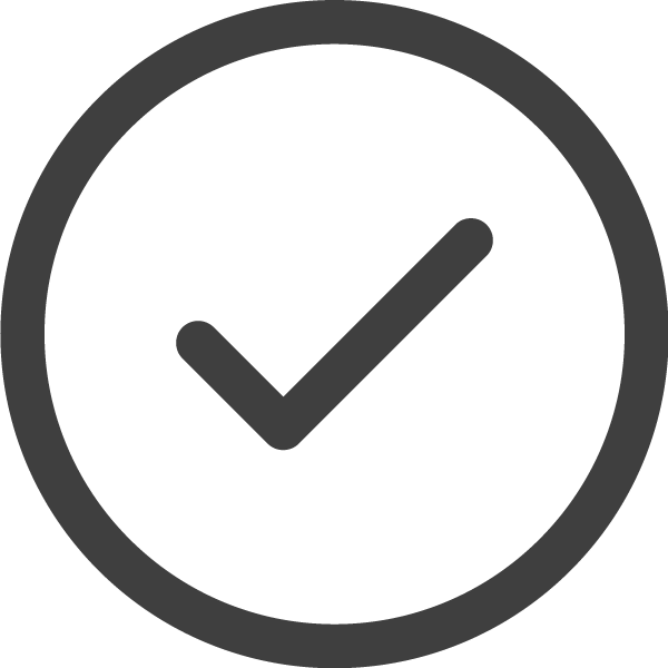 A check mark in a circle on a white background.