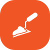 An icon of a trowel with a handle on an orange background.