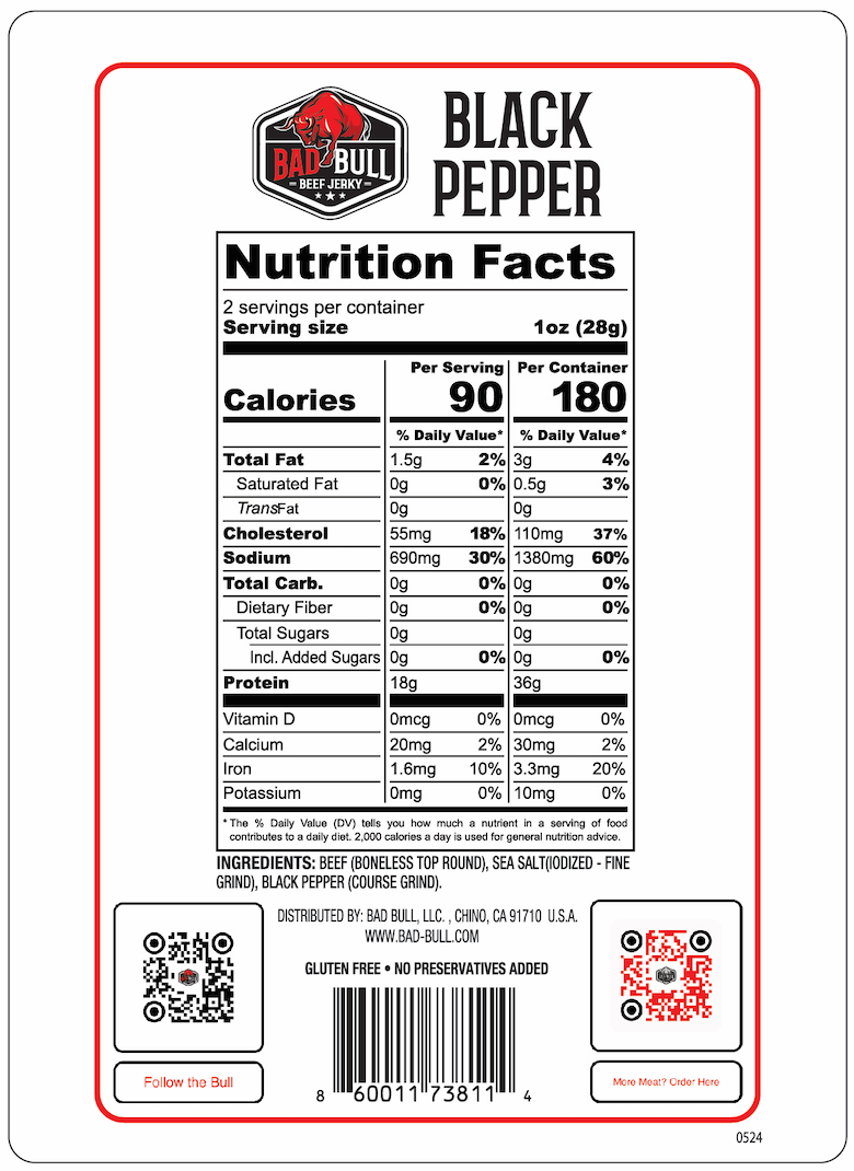 A nutrition facts label for black pepper with a barcode.