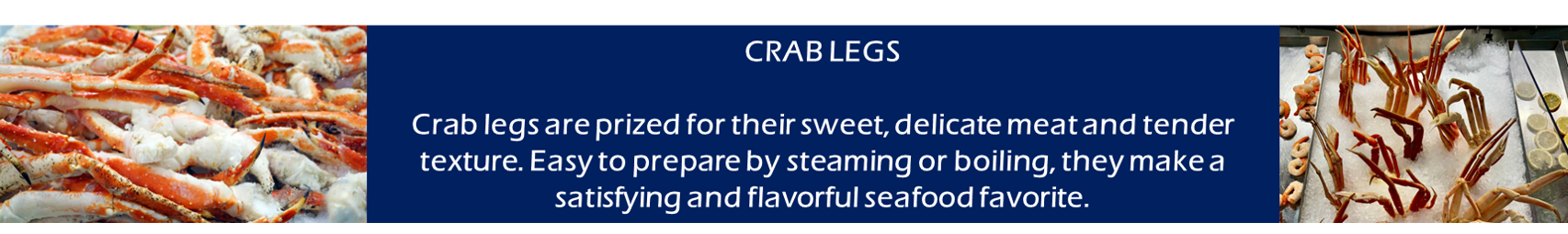 Crab legs with text describing crab legs.