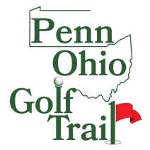 Penn Ohio Golf Trail logo: states' outlines, golf ball, red flag. Dark green text.