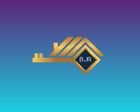 Gold key with house outline and "BJR" logo on a blue and purple gradient background.
