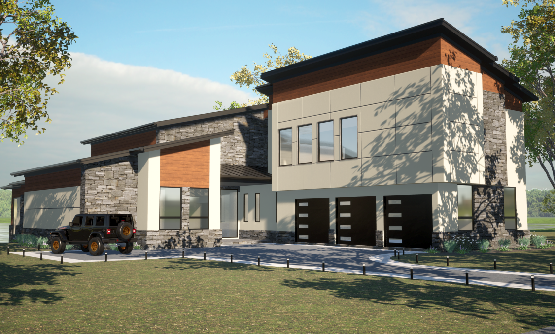 A blueprint of a screened porch and a great room.