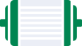 A green and white dumbbell icon on a white background.
