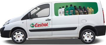 A white van with castrol written on the side