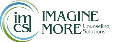Logo for Imagine More Counseling Solutions, featuring a blue and green swirl icon next to the company name in dark text.