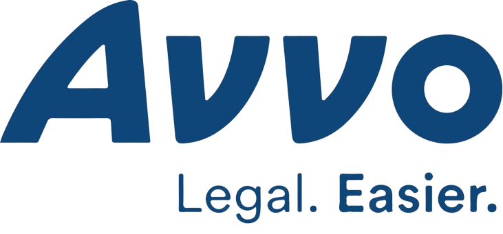 A blue and white logo for avvo legal easier