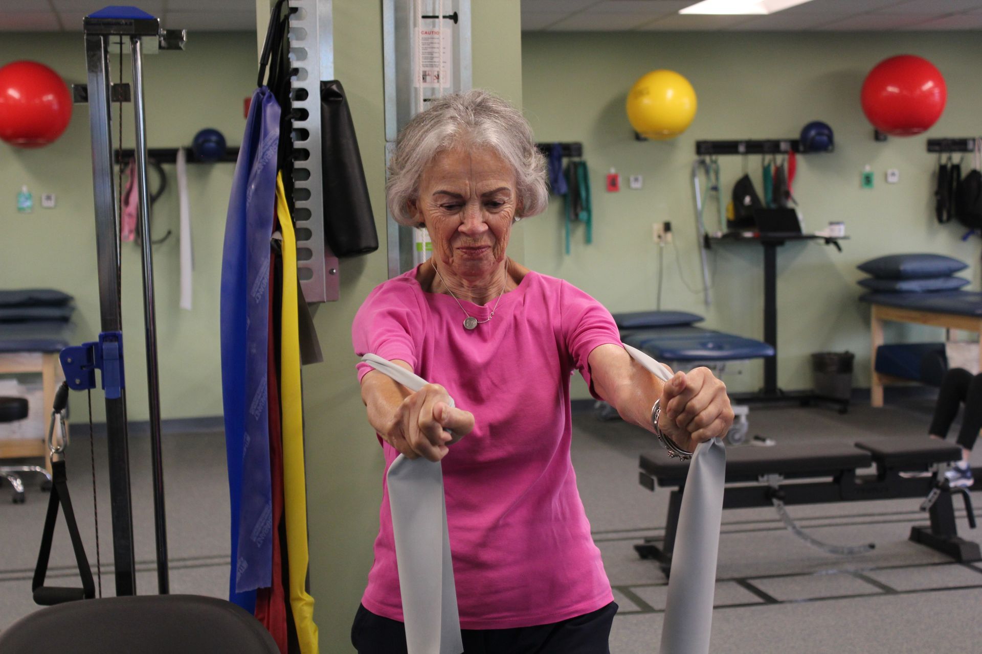 Senior woman receiving balance training at AMP Physical Therapy in South Plainfield NJ.