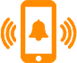 Orange phone with a bell icon, emitting sound waves.