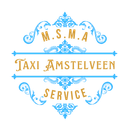 Een goud en blauw logo voor taxi amstelveen