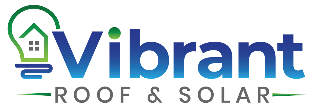 The logo for vibrant roof and solar shows a light bulb and a house.