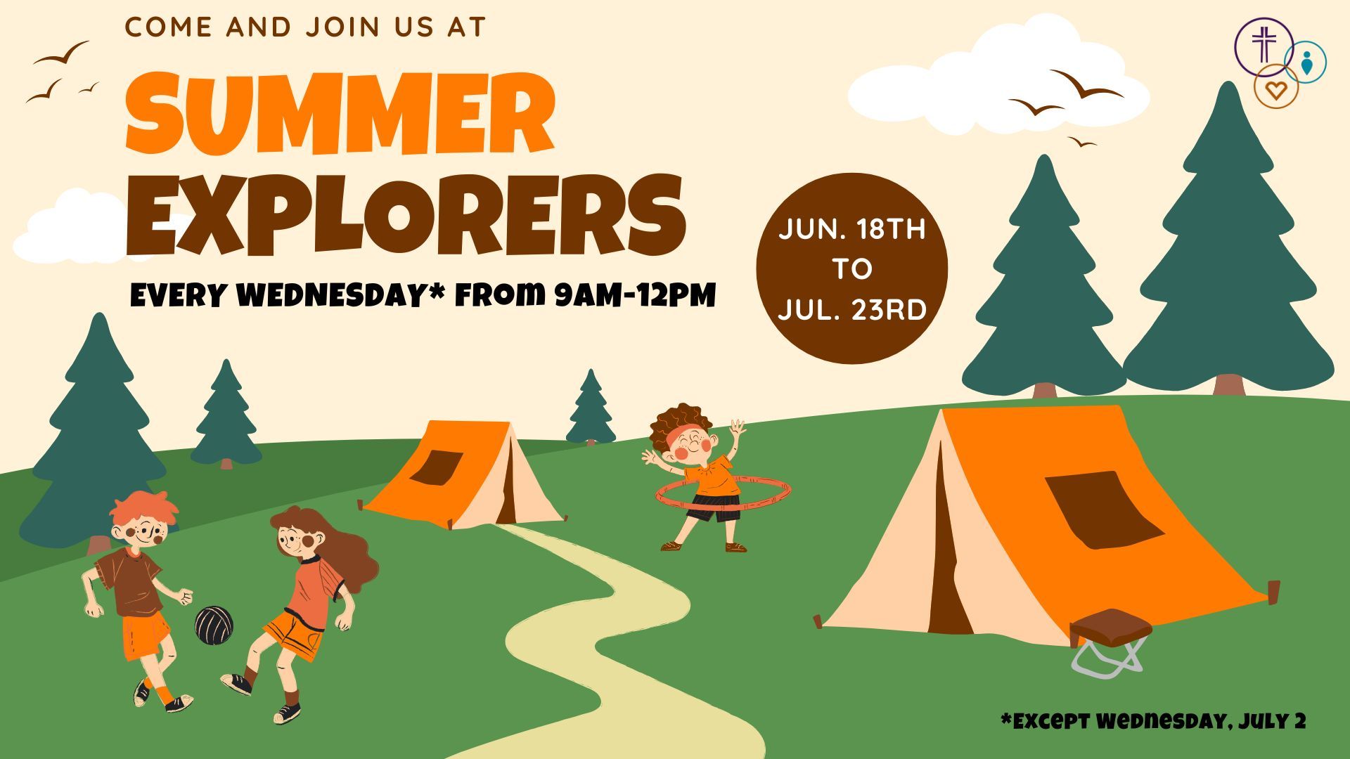 An advertisement for summer explorers that takes place on June 18th through July 23rd