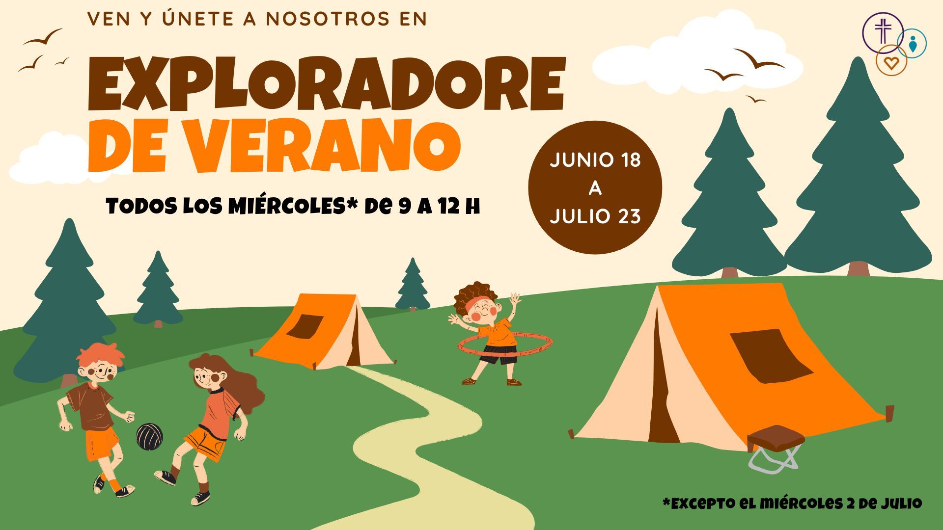An advertisement for exploradore de verano in junio 18 a Julio 23
