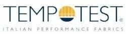 Logo Tempotest con disegno a forma di sole giallo, semicerchio blu scuro e testo "ITALIAN PERFORMANCE FABRICS".