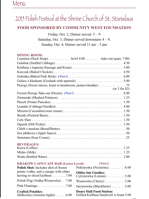 Polish Festival 2015 Menu