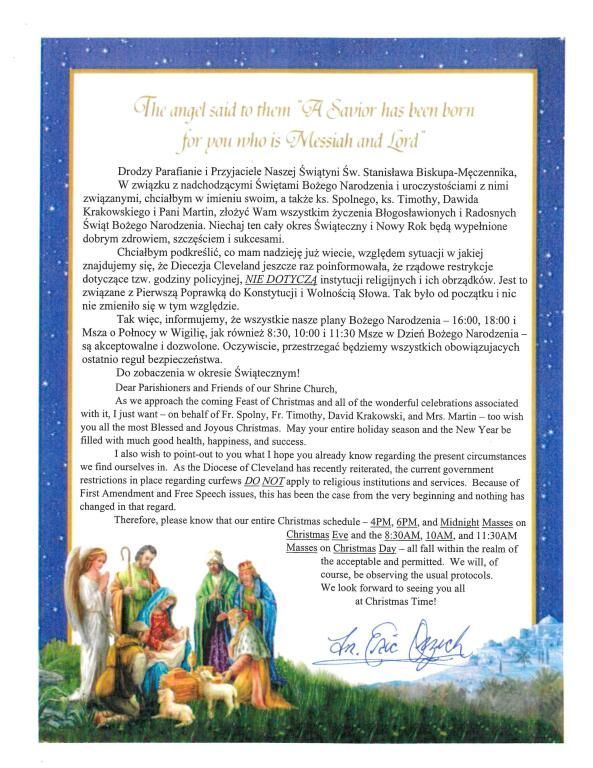 2020 Christmas Eve/Day Mass Information