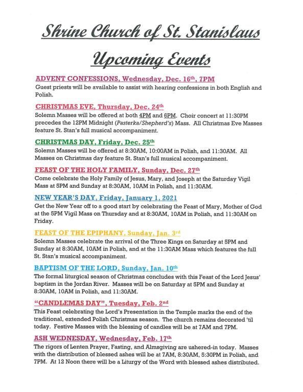 2020 Christmas Parish Event Calendar