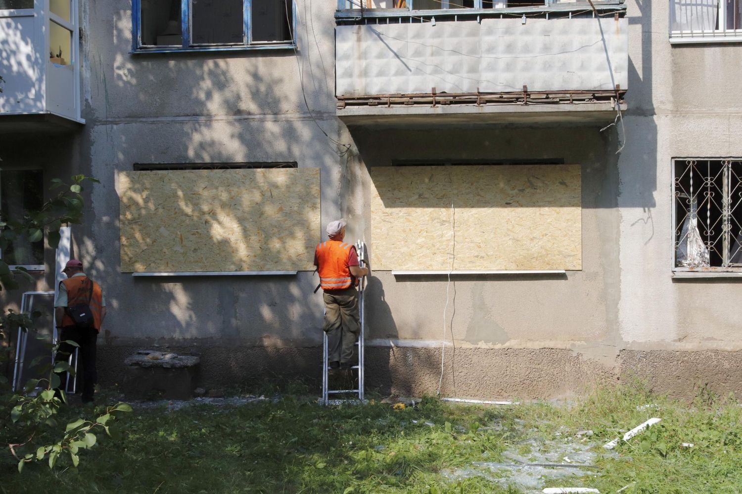Two beagle dogs are sitting in the back of a vehicle.