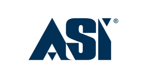 A dark blue logo featuring the letters 