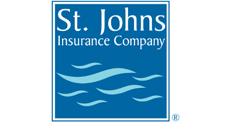 The blue and white St. Johns Insurance Company logo featuring stylized wave graphics.