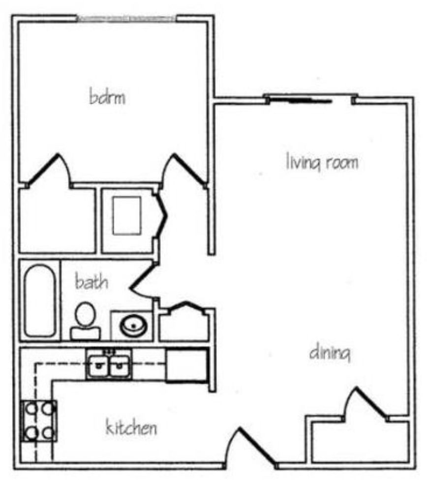 Floor Plan: 1 Bed · 1 Bath · 612 SQ. FT.