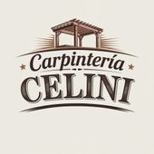 Un logotipo para carpinteria celini con una estructura de madera en la parte superior.