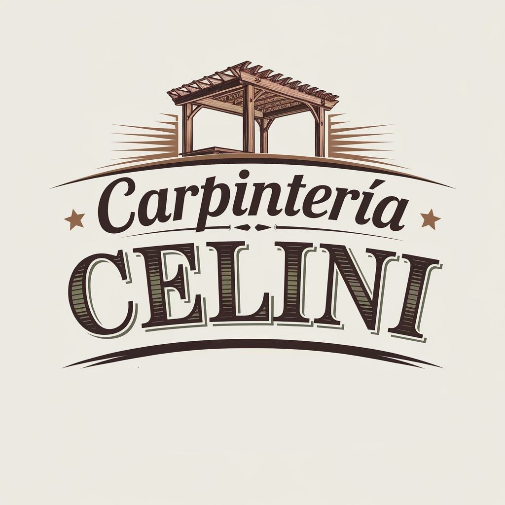 Un logotipo para carpinteria celini con una estructura de madera en la parte superior.