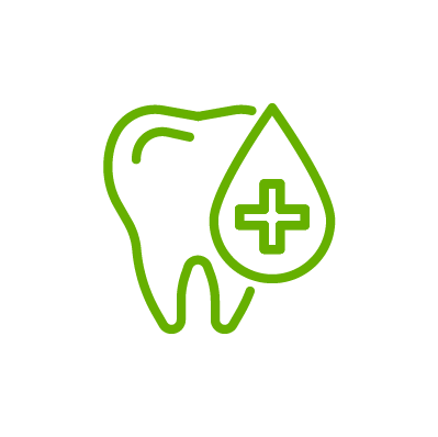 A green line drawing of a denture on a white background.