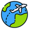 Un avión vuela alrededor de la tierra.