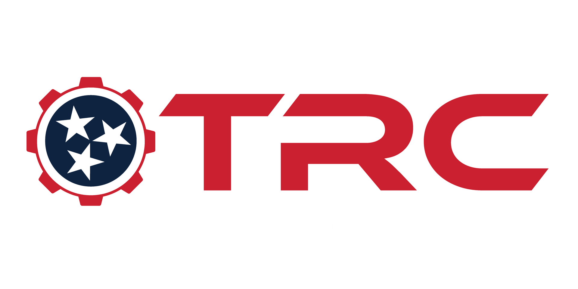 A red , white , and blue logo for a company called trc.